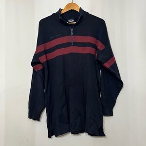 Swandri Sweater Wool Cotton Blend 1/4 Zip Navy  Chest Stripe New Zealand Mens L